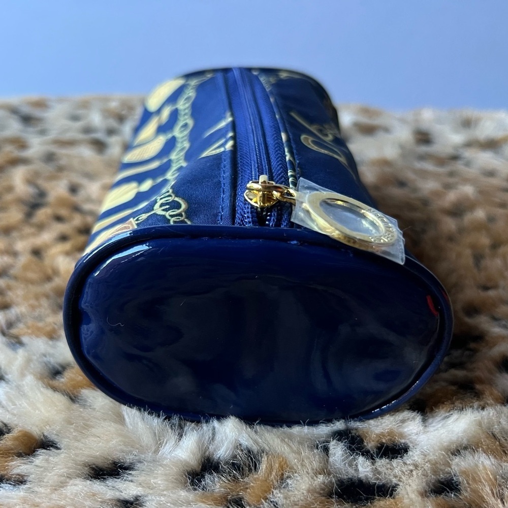 Estee Lauder Navy Blue Gold Charm Print Zippered Cosmetic Pouch - Picture 7 of 7